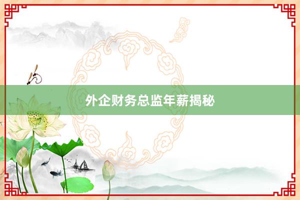 外企财务总监年薪揭秘